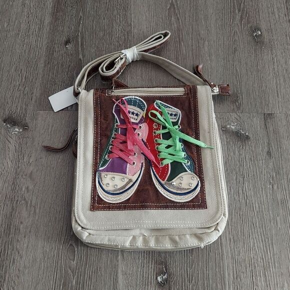 Bag Purse Multi-Color Tied Lace Sneaker's Converse Style Y2k Denim Crossbody - Picture 1 of 10